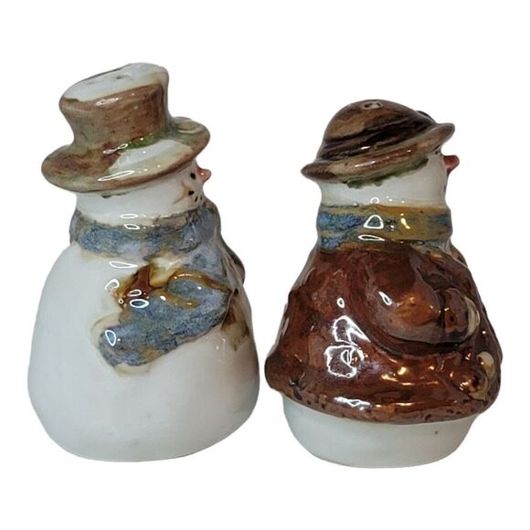 Vintage Nicholas Square Snowman Salt & Pepper Shakers Forest Friends - Picture 4 of 8